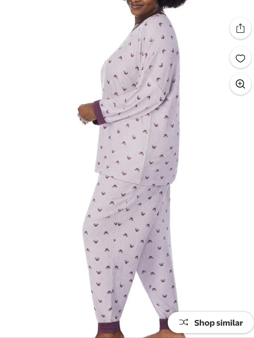 Disney, Minnie Mouse,Women's Lavender Printed Pajama Set with Plum Trim, Size 2x - Picture 3 of 3